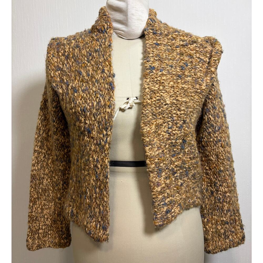 Vintage Tundra Boucle Knit Mohair Blend Open Cardigan Size XS Multi Colored
